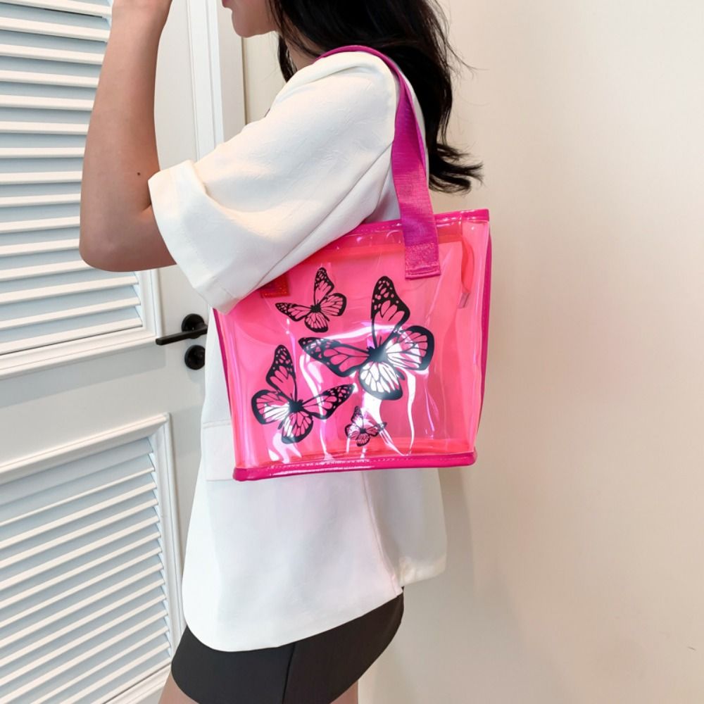 Jelly Bag Clear Pvc - Bolso transparente con estampado de mariposas,