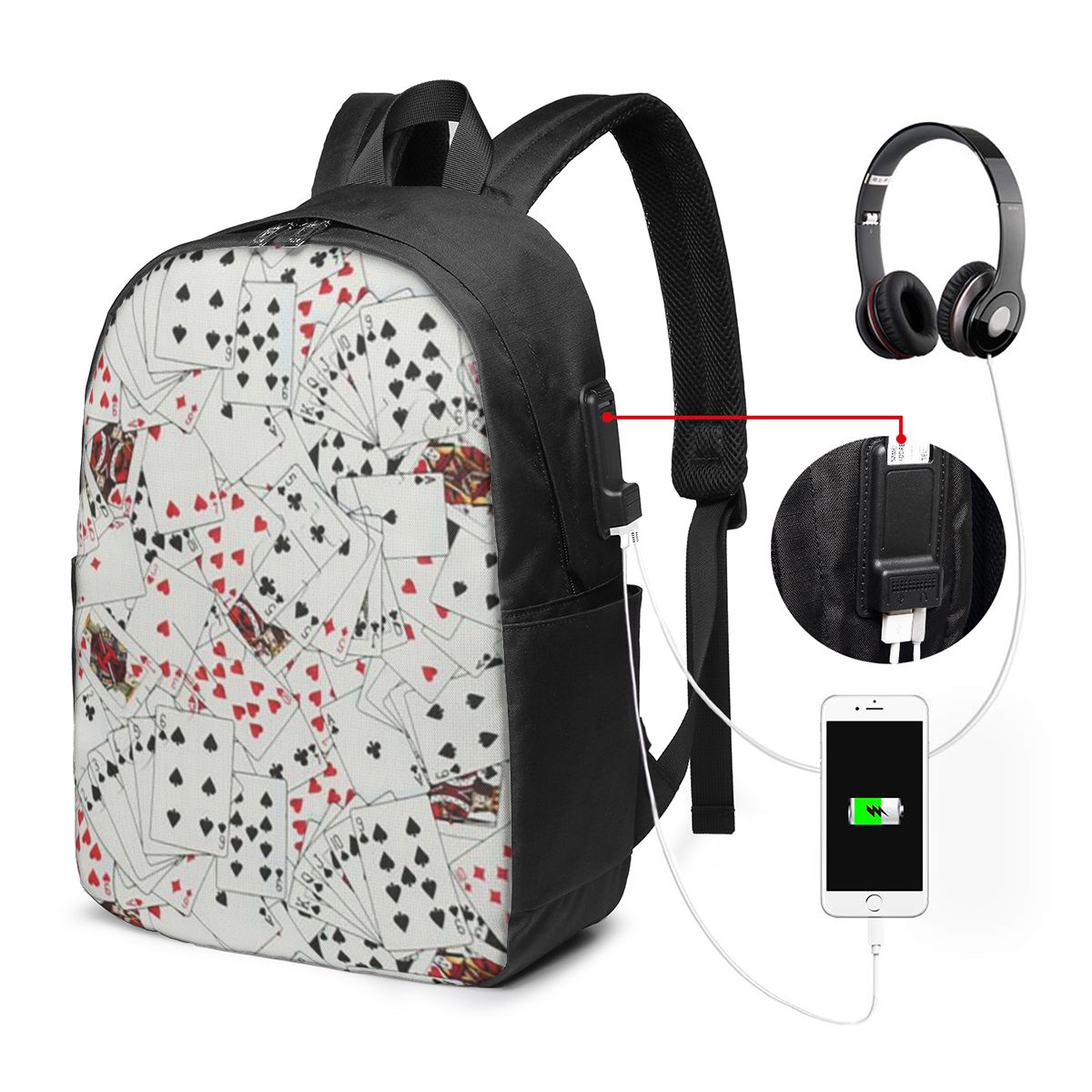 Womens Backpack - Mochila con estampado de cartas de